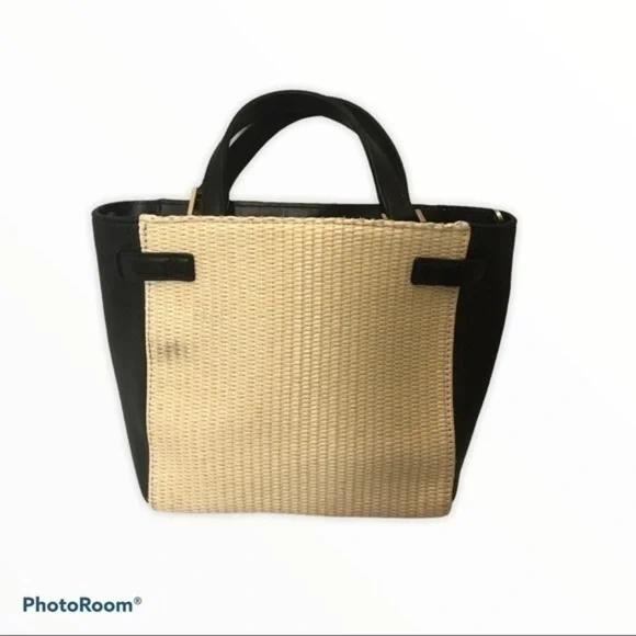 Kate Spade black leather straw mini tote bag - Picture 3 of 9